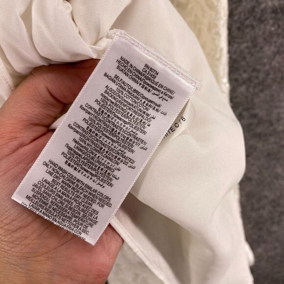 BCBGMaxazria Dress Women 6 White Sheath Midi Zipper V-Neck Sequin Lined Cotton - Picture 6 of 9